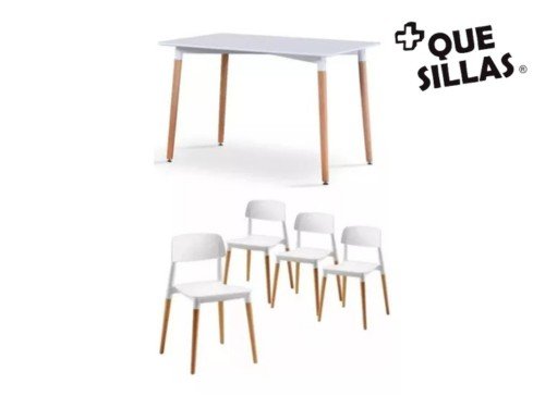 Juego De Comedor mesa Eames Madera 120 X 80 + 4 Sillas Milan