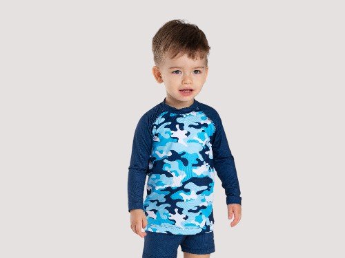 Remera Filtro UV Infantil Manga Larga Camuflado