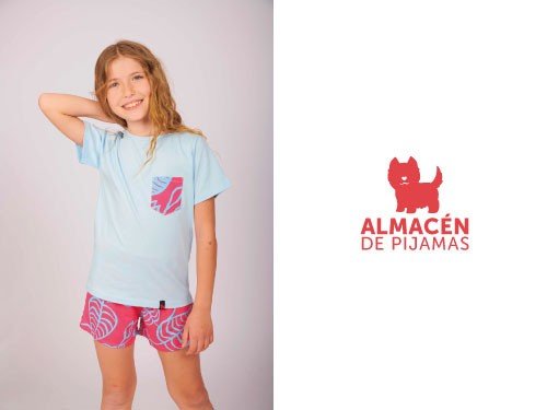 Pijama Kids Short y Manga Corta Hojas Celeste | Almacén de pijamas