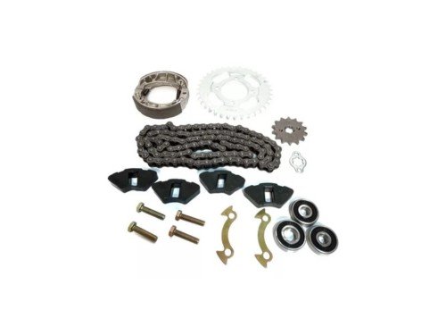 Kit de Transmisión Motos 110 8 componentes Cadena Corona + Ruleman