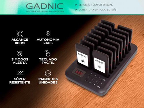 Llamador de Servicio Pager Gadnic Para Restaurante Gastronomía x16