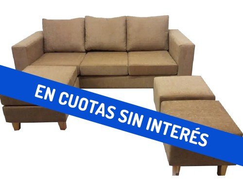 Sillón Esquinero Croacia Chenille Beige + 2 Puff