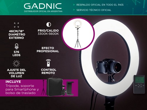 Aro de Luz Led Gadnic 46cm 18" Efecto Profesional Cálida y Fría + Tríp