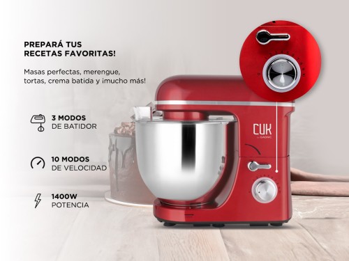 Batidora de Pie 1400w Gadnic 5.7L 10 Velocidades Con Accesorios