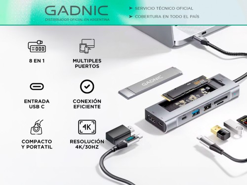 Adaptador HUB 8 en 1 Funcion De Alacenamiento En Disco Type C USB Macb