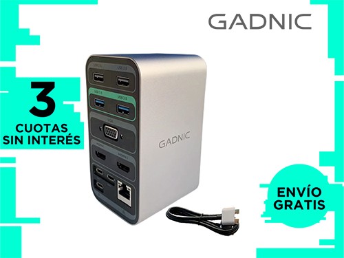 Hub Estación de acoplamiento USB C Gadnic monitor dual Windows Mac