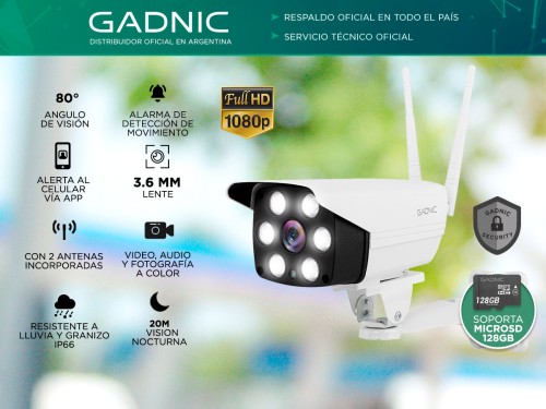 Camara De Seguridad Gadnic CM200W IP WIFI Exteriores HD 1080P