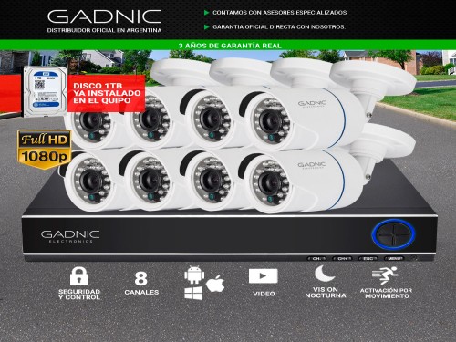 Kit 8 Camaras de seguridad IP Vision Noc + 1Tb