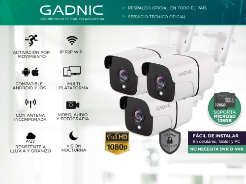 Kit Camaras de Seguridad Gadnic IP Wifi Exterior x3