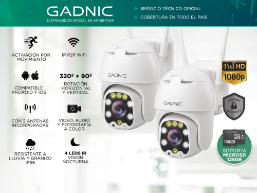 Camaras De Seguridad Gadnic DM300W x2 IP WIFI Para Exteriores 1080P Vi