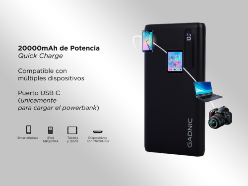 Cargador Portátil Gadnic BC-19 20000 mAh Carga Rápida USB C