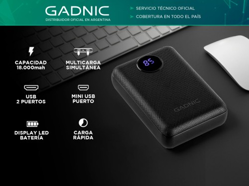 Cargador Portátil Gadnic 18000 mAh Carga Rápida 2 USB