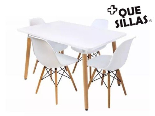 Juego De Comedor mesa Rectangular 120 x 80cm + 4 Sillas Eames