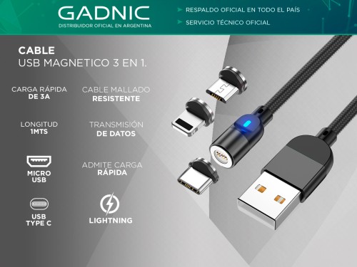 Kit Cargador Portátil y Cable Usb Magnetico Gadnic Carga Rápida