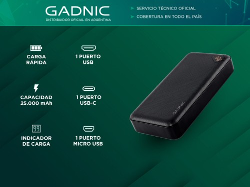 PowerBank Gadnic B50BC 25000 mAh Cargador Portatil USB - Micro USB -