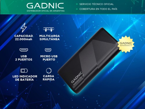 Cargador Portátil Gadnic Energy Power 22000 mAh 2 USB Carga Rápida