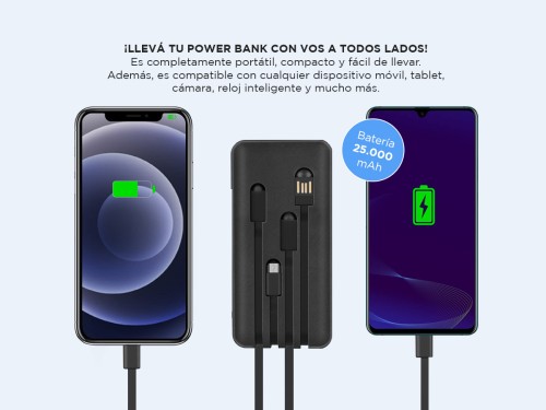 Power Bank Cargador 25000 Mah Gadnic Cable Micro Usb Tipo C iPhone