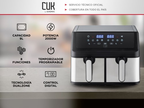 Freidora De Aire Eléctrica Gadnic Doble Cesta 9 Litros Antiadherente