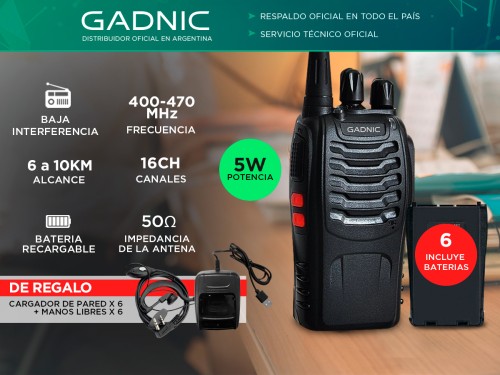 Handy Gadnic WK99U Kit x6 5w 16CH UHF Hasta 10km + Manos Libres