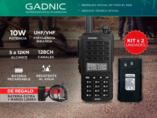 Handy Gadnic WK88 Kit x2 Bi-Banda 10w 128CH Hasta 12km + 4 Baterías y