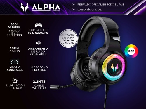 Auriculares Gamer Alpha A9000 Play Microfono Luz RGB Cancelacion Sonid