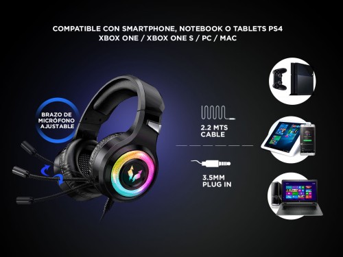 Auriculares Gamer Alpha A9000 Play Microfono Luz RGB Cancelacion Sonid