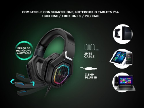 Auriculares Gamer Alpha A8800 Play Microfono Luz RGB Cancelacion Sonid