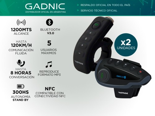 Intercomunicador Moto Gadnic G-800 Kit x2 Bluetooth