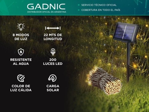 Guirnalda de Luces Solar Gadnic 8 Modos 22 mts