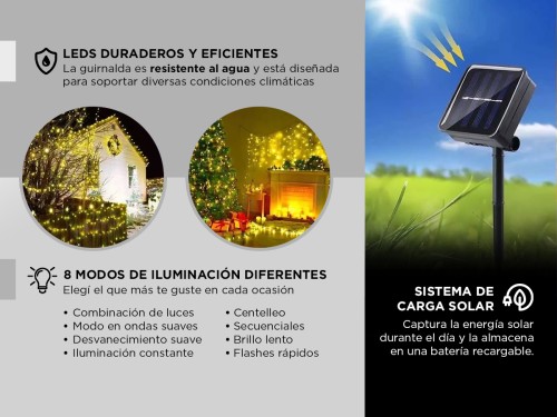 Guirnalda de Luces Solar Gadnic 8 Modos 22 mts