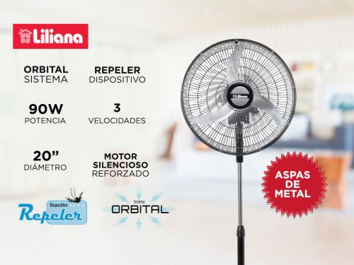 Ventilador de Pie Liliana VPM2016 Orbital con Repeler Aspas Metal 90w