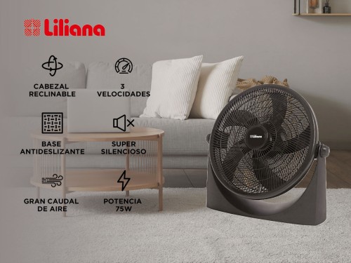 Ventilador Turbo Reclinable 18 Liliana VTF18P 5 Aspas Negras Base anti