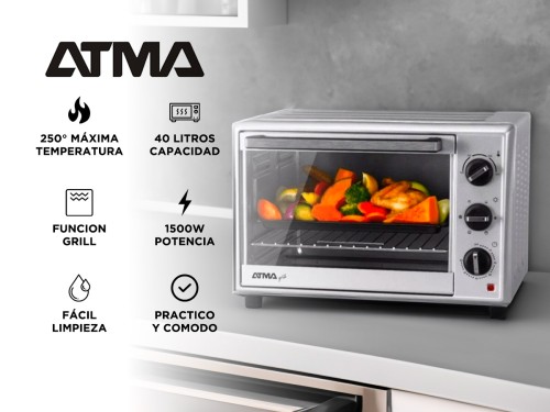 Horno Electrico Grill Atma Hga4022pi 1500W 40L Timer Plateado