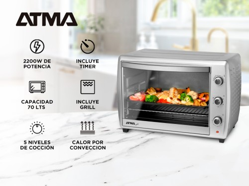 Horno Electrico Atma Grill 2200w 70 Litros Timer HG7010N