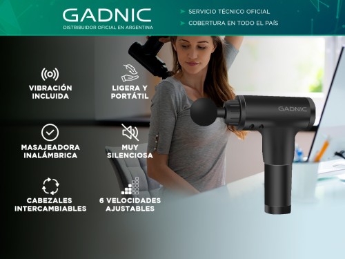 Pistola Masajeadora Gadnic con 4 Cabezales