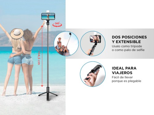 Tripode Gadnic Bastón de Selfie Con Bluetooth y Flash