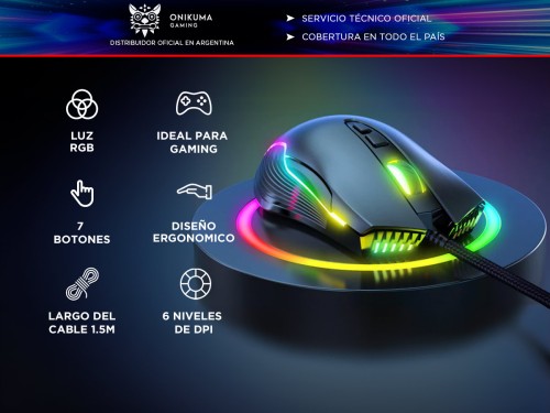 Mouse Gamer Onikuma CW905 Negro DPI 6400 con Luz RGB