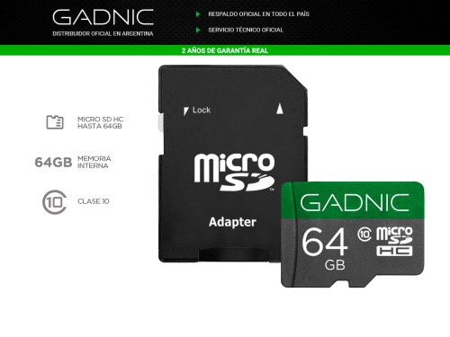 Memoria Micro SD Gadnic 64gb Clase 10 + Adaptador