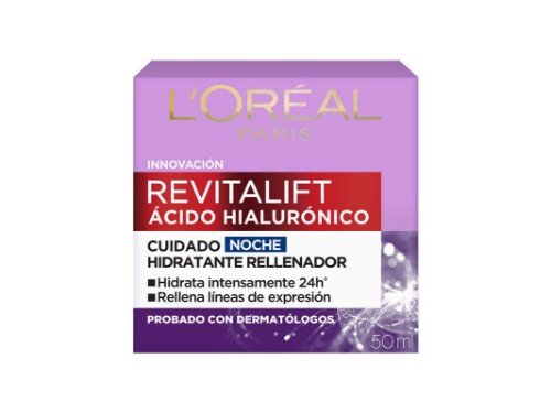 Loreal París Crema Facial Noche Con Ácido Hialurónico Revitalift 50 Ml