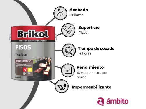 Pintura Impregnante Para Pisos Traslúcido Negro/ Rojo Brikol 4 Litros