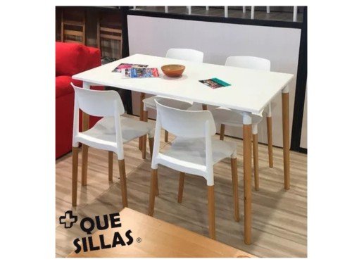 Juego De Comedor mesa Eames Madera 140 X 80 + 4 Sillas Milan