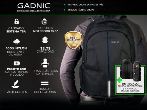 Mochila Gadnic Antirrobo Impermeable Para Notebook 15.6