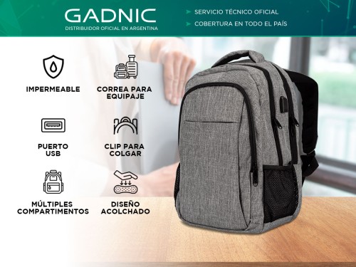 Mochila Resistente al Agua Gadnic MRE1282 Puerto USB Notebook