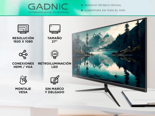 Monitor LED Gadnic 27 pulgadas Alta Resolución IPS Full Hd