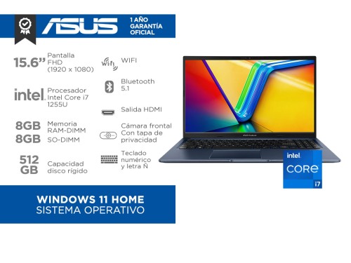 Notebook ASUS Vivobook 15 Intel®Core™ i7 16GB 512GB X1502ZA-EJ1545W