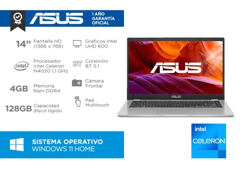 Notebook ASUS Vivobook Go 14 Intel® Celeron® 4GB 128G E410MA-BV1181W