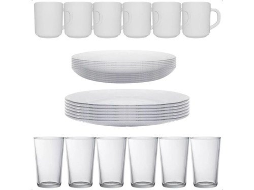 Vajilla Juego 24 Piezas Set De Platos Vasos Vidrio Durax