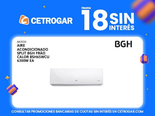 Aire acondicionado split BGH frío Calor BSH65WCU 6300W EA