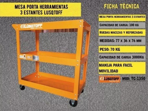 Mesa Carro Lusqtoff Porta Herramientas 3 Estantes Con Ruedas