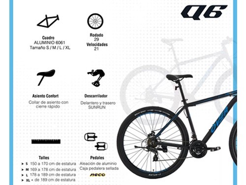 Bicicleta MTB R29 Aluminio 21v Freno A Disco Q6 Overtech